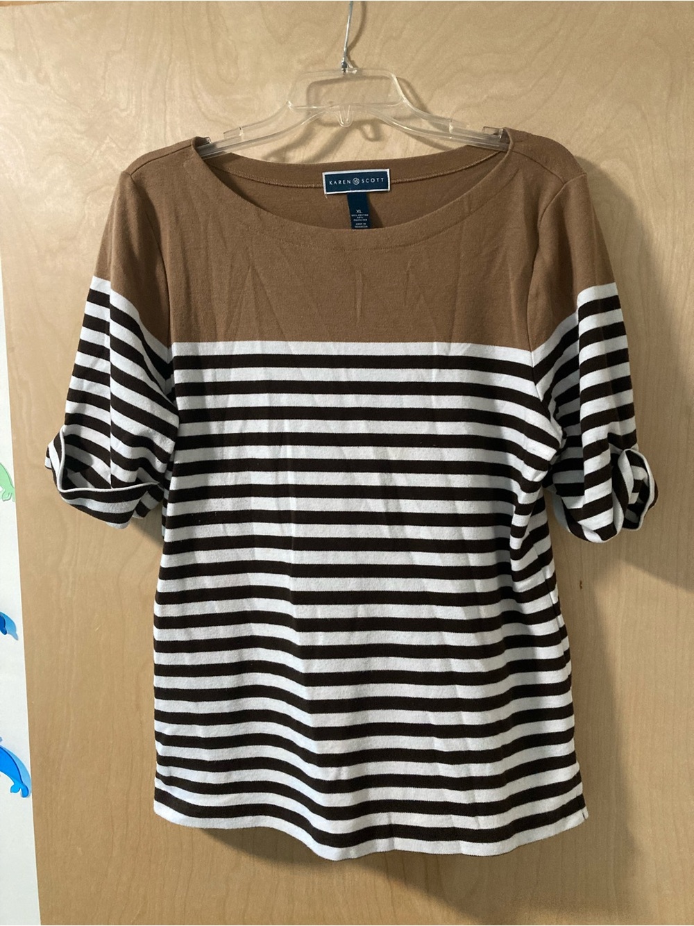 Karen Scott Brown & White Striped Short Sleeve T-Shirt Women’s Size XL